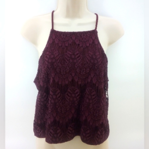 Kendall + Kylie Maroon Burgundy Crochet Lace Racerback Top M Holiday Holidays - Picture 2 of 9